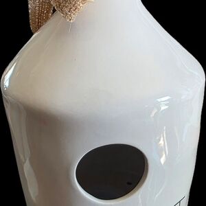 Rae Dunn White Ceramic Bottle with Nest Illustration and Burlap Tag